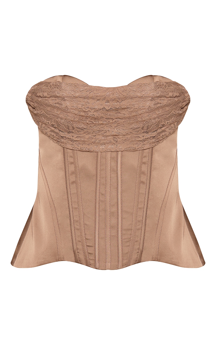 Mushroom Lace Satin Curved Hem Corset image 5