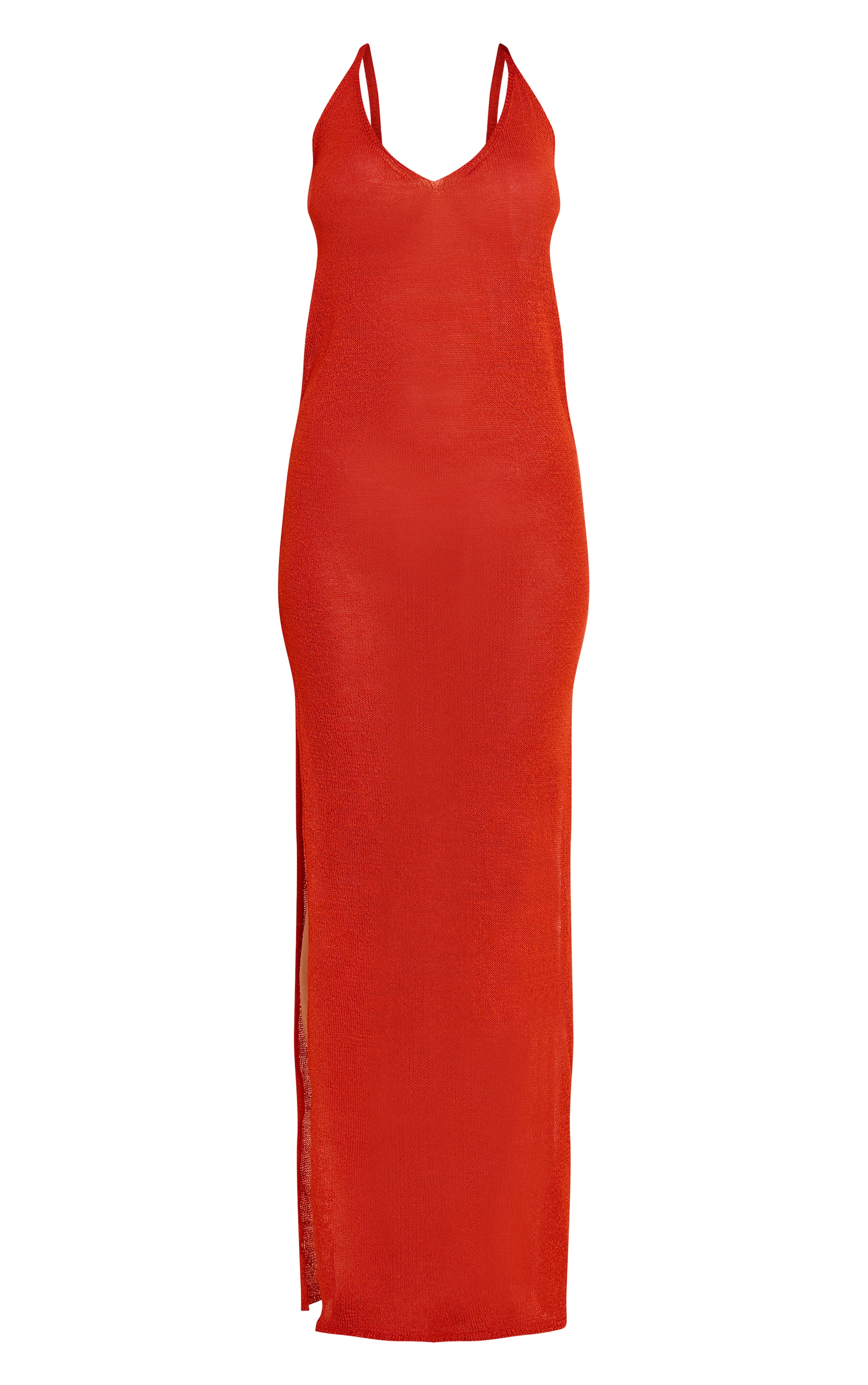 Petite Rust Sheer Knitted Strappy Maxi Dress image 5
