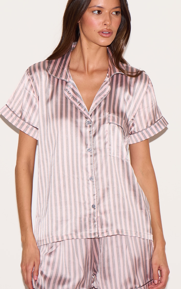Pink And Grey Stripe Satin Short PJ Set image 4
