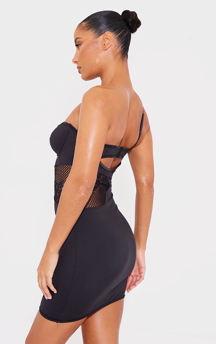 Black Lace Panel Detail Underwired Slip Dress image 2