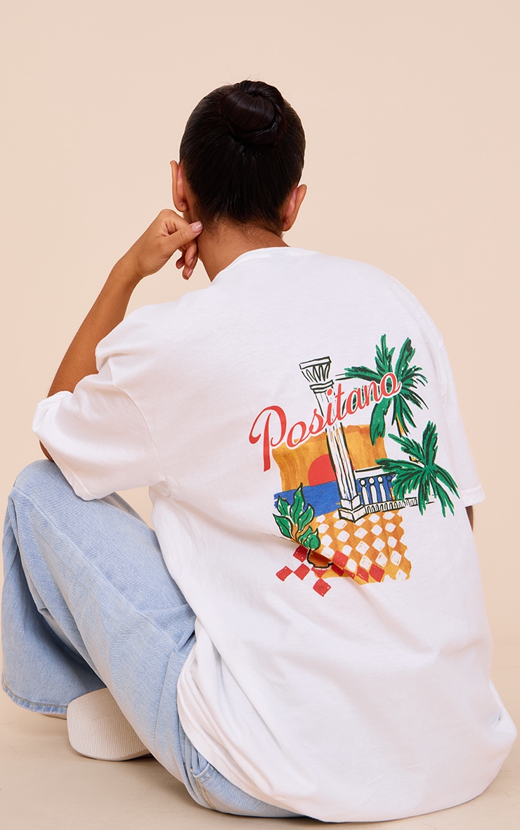 White Positano Graphic Oversized T-shirt image 1