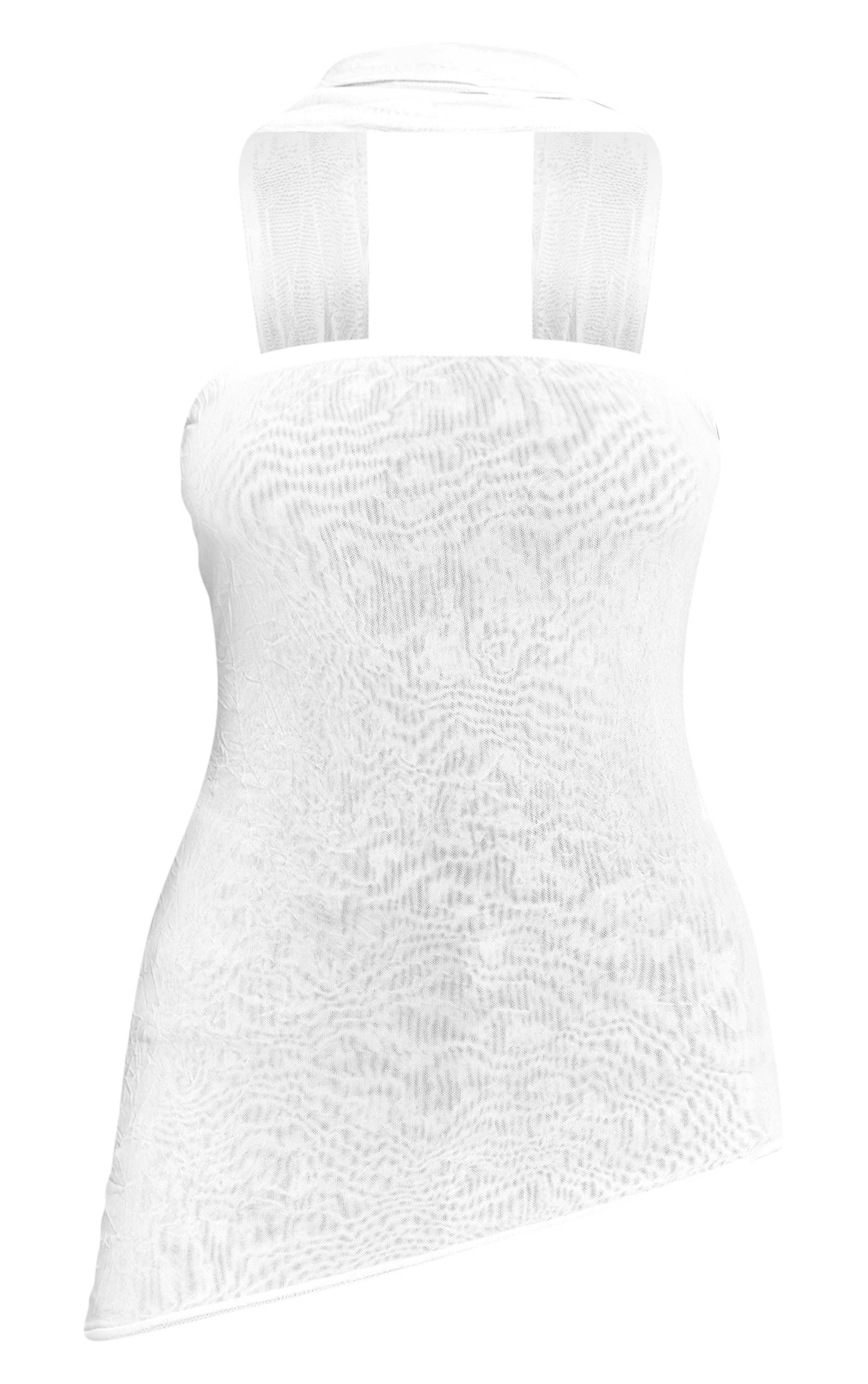 Cream Crinkle Mesh Scarf Detail Asymmetric Long Top image 5