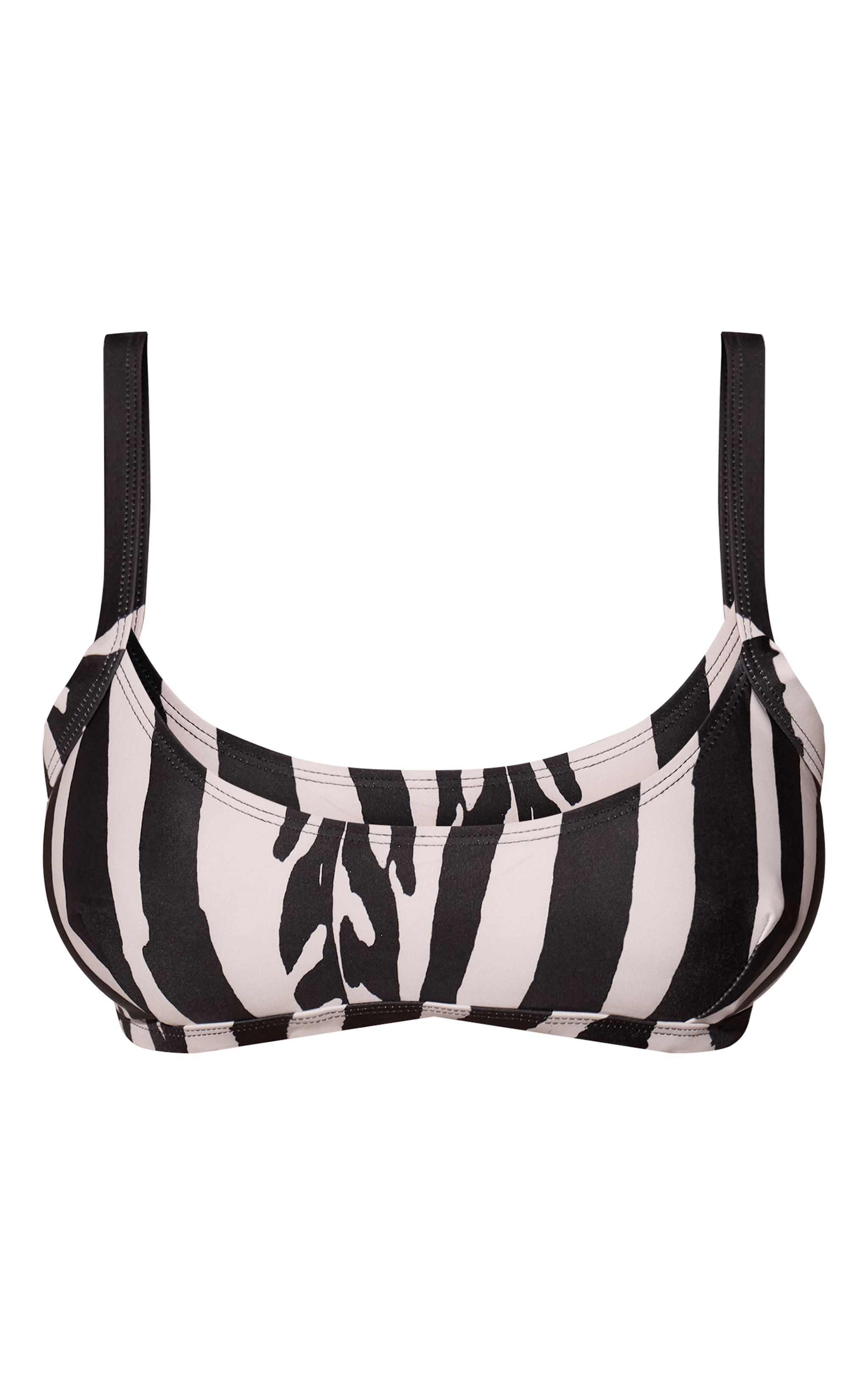 Haut de maillot de bain noir et blanc imprimé zèbre à col rond image 5