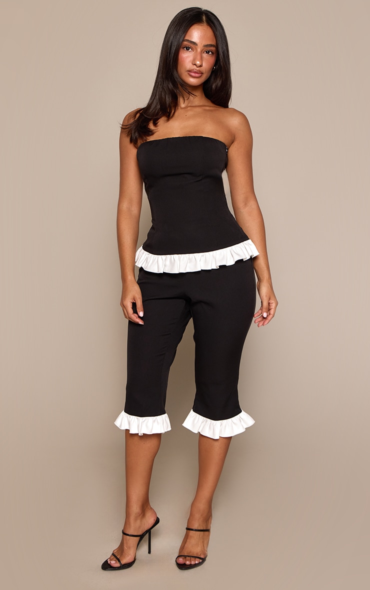 Petite Black Contrast Frill Hem Bandeau Top image 3