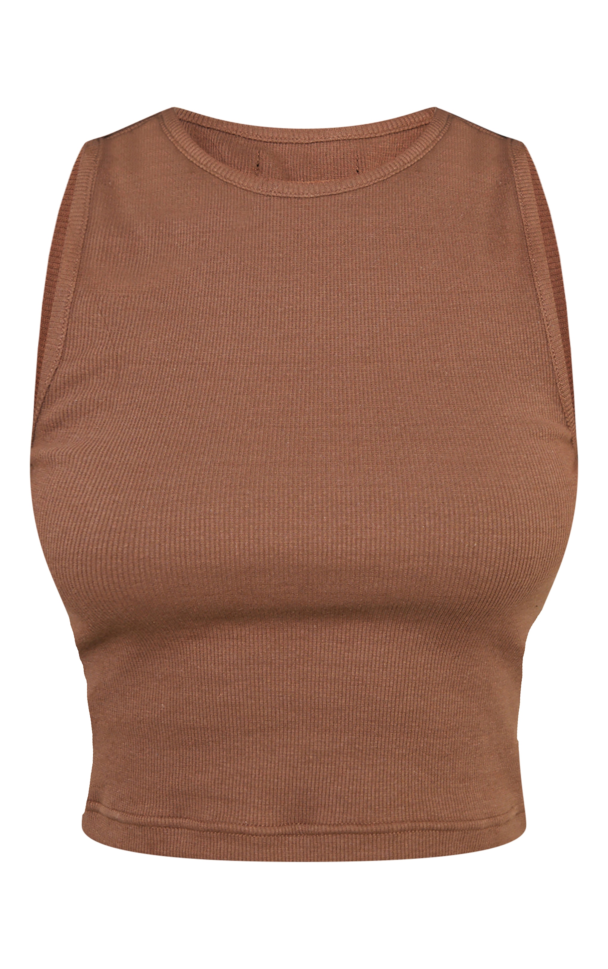 Petite Taupe Premium Ribbed Racer Neck Crop Top image 5