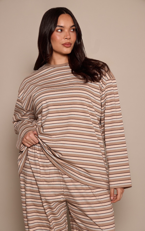 Plus Light Brown Striped Long Sleeved Top