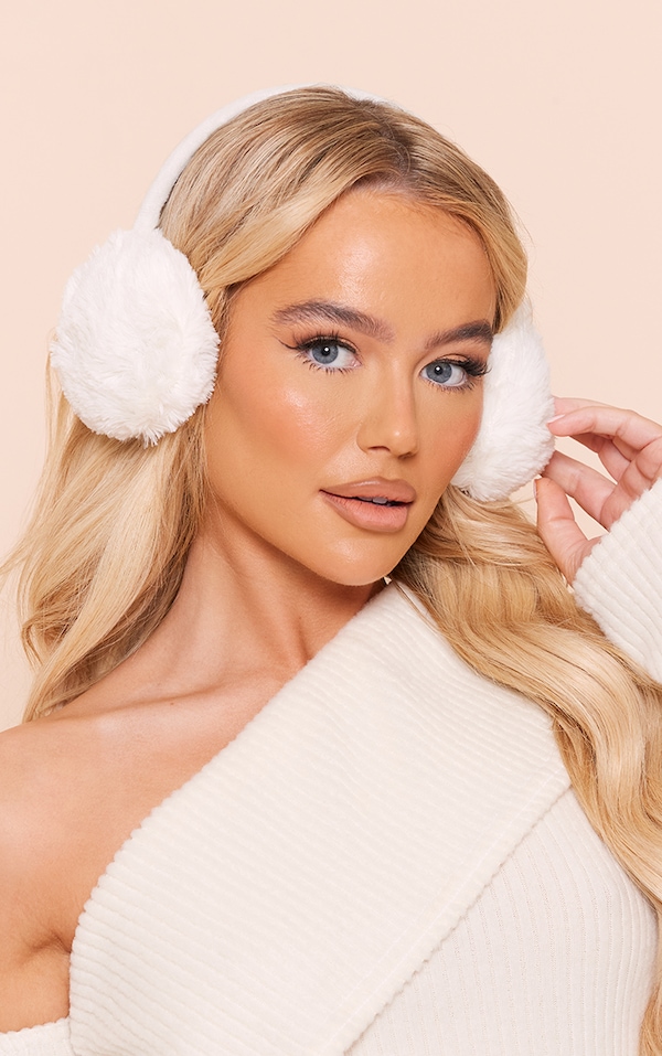 Cream Faux Fur Fluffy Ear Muffs PrettyLittleThing