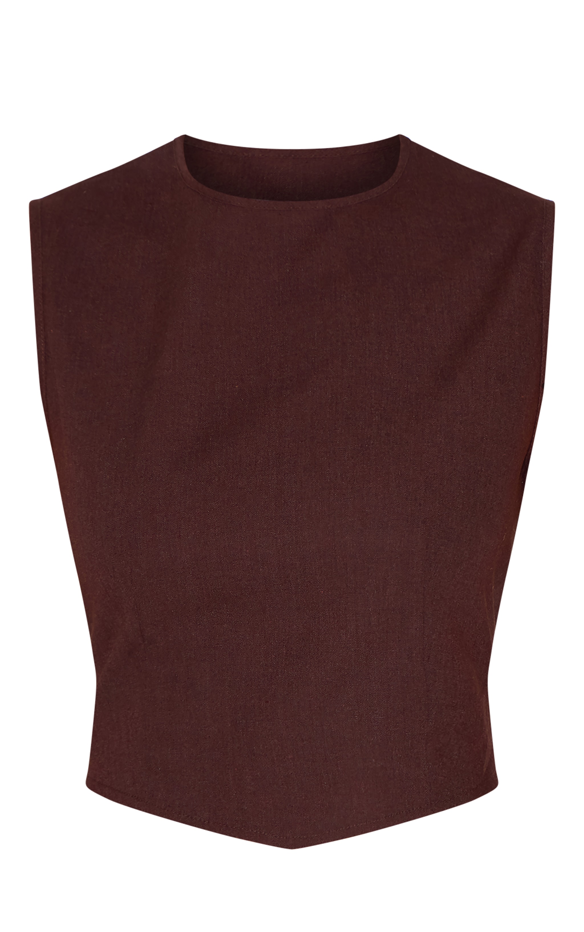 Chocolate Linen Look Boxy Pointed Hem Top image 5