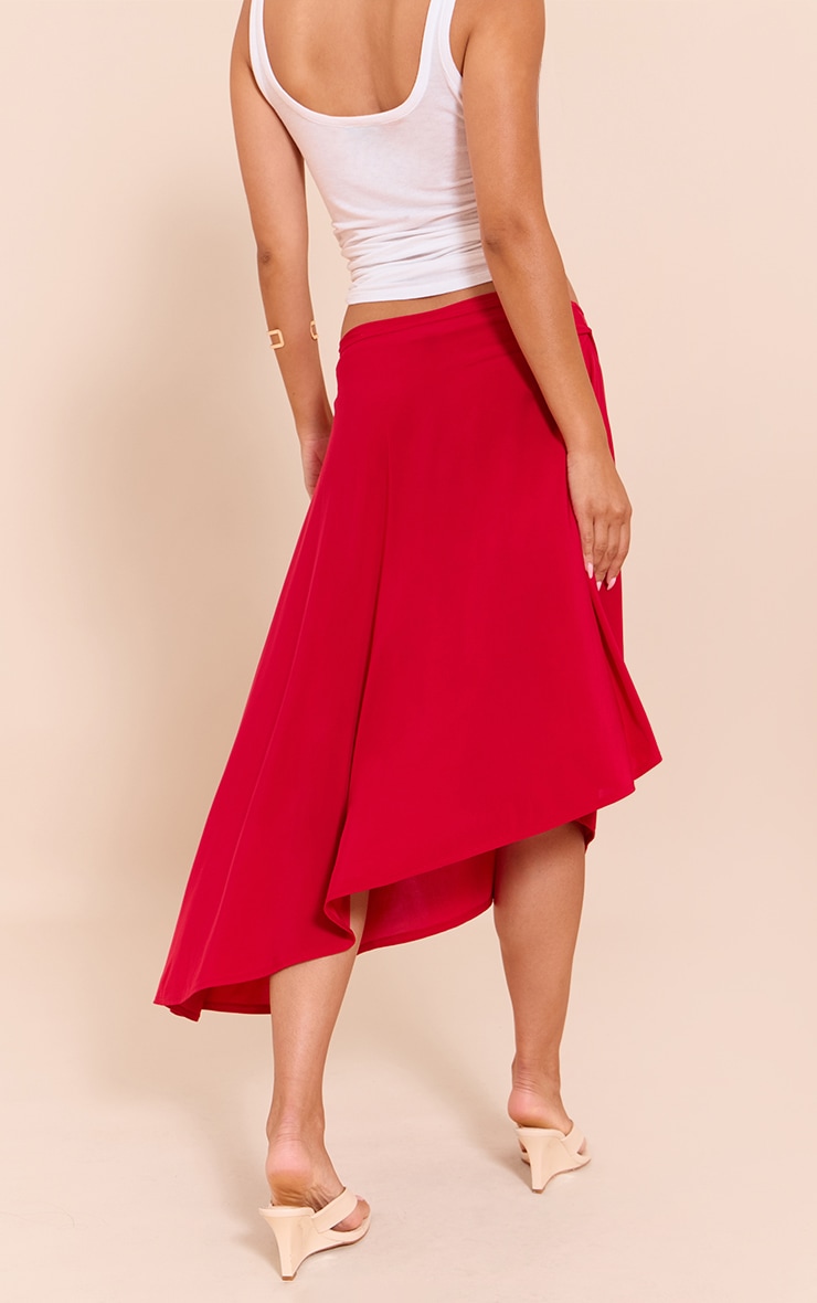 Red Asymmetric Hem Slinky Midi Skirt image 3