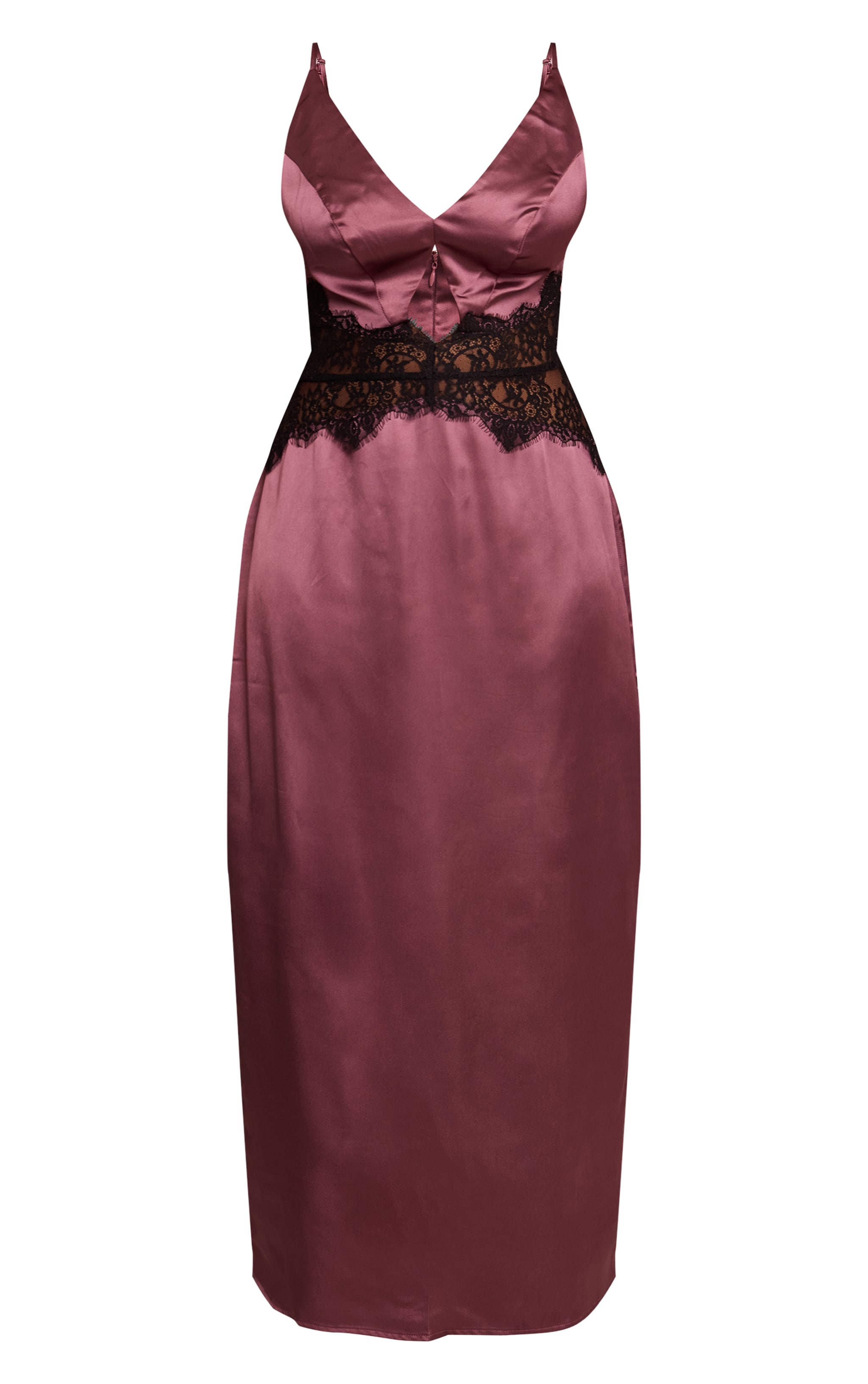 Shape Burgundy Acid Satin Lace Trim Maxi Dress image 5