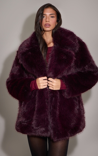Plum Oversized Midi Faux Fur Coat