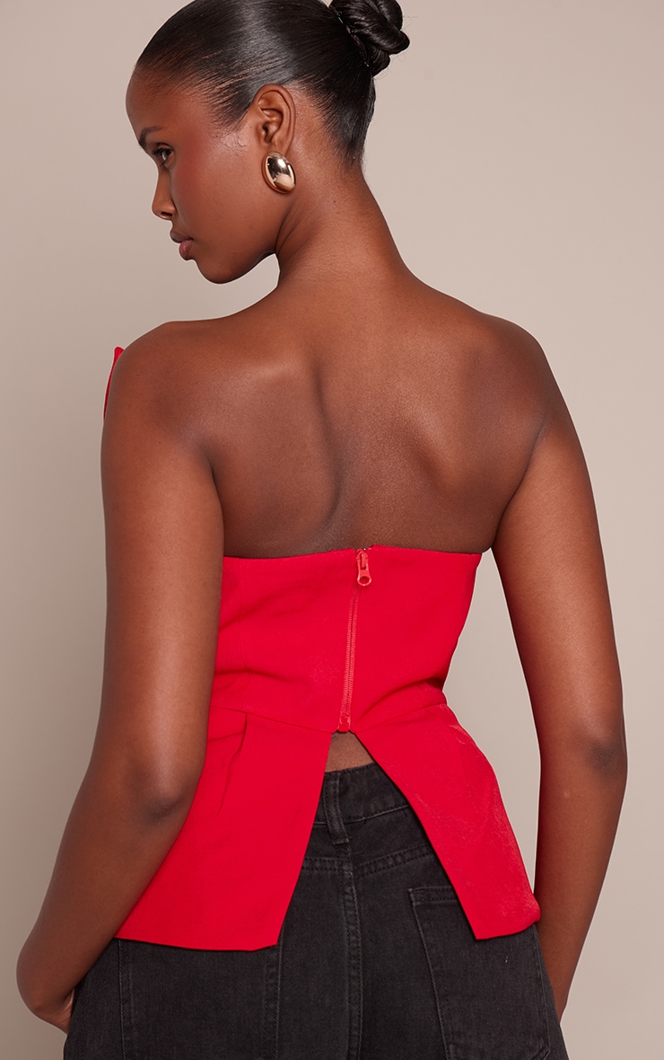 Red Premium Woven Peplum Bandeau Top image 2