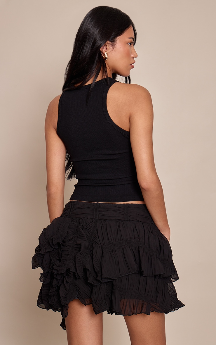 Black Ruched Textured Low Rise Mini Skirt image 3