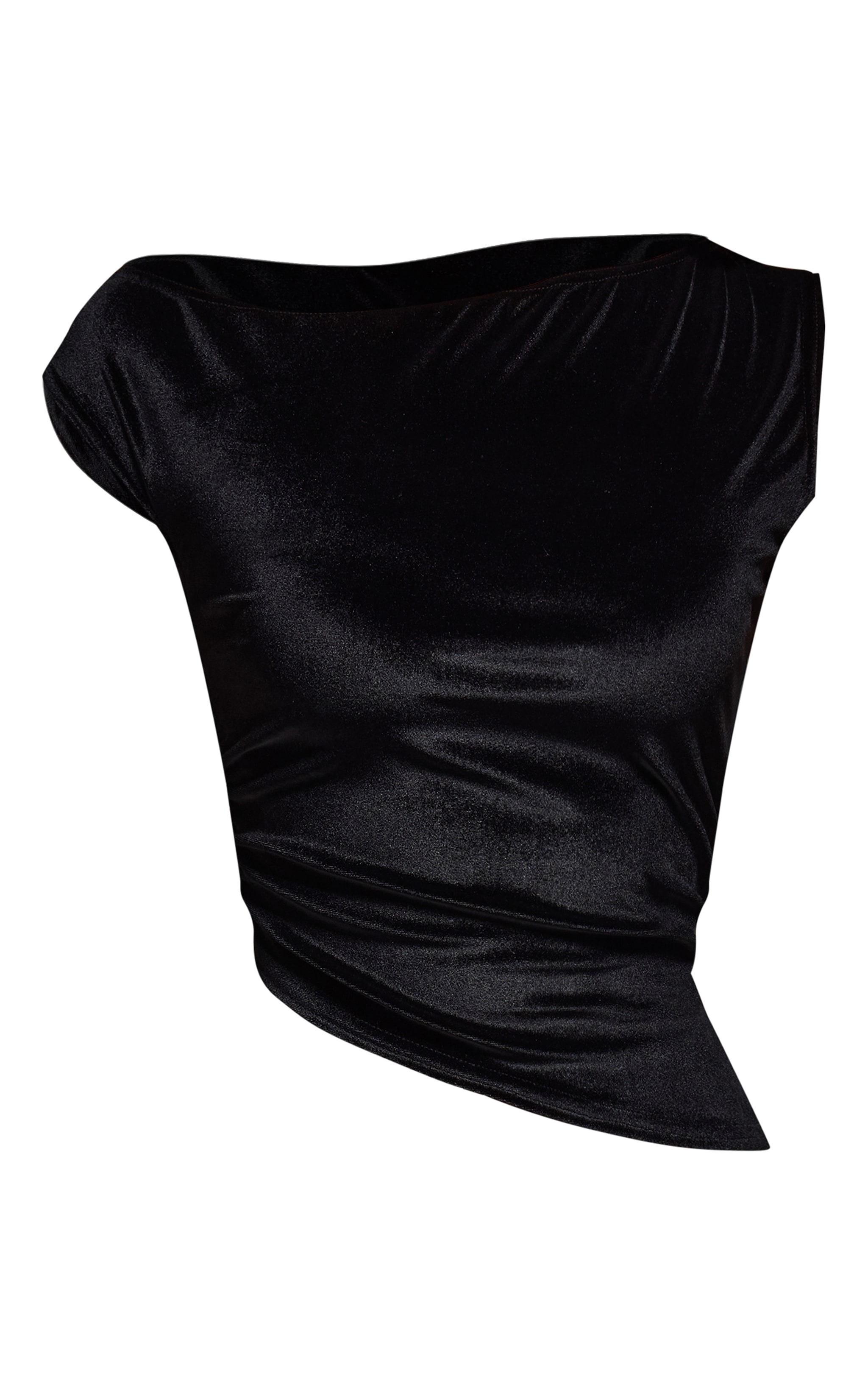 Top en velours noir à col asymétrique image 5
