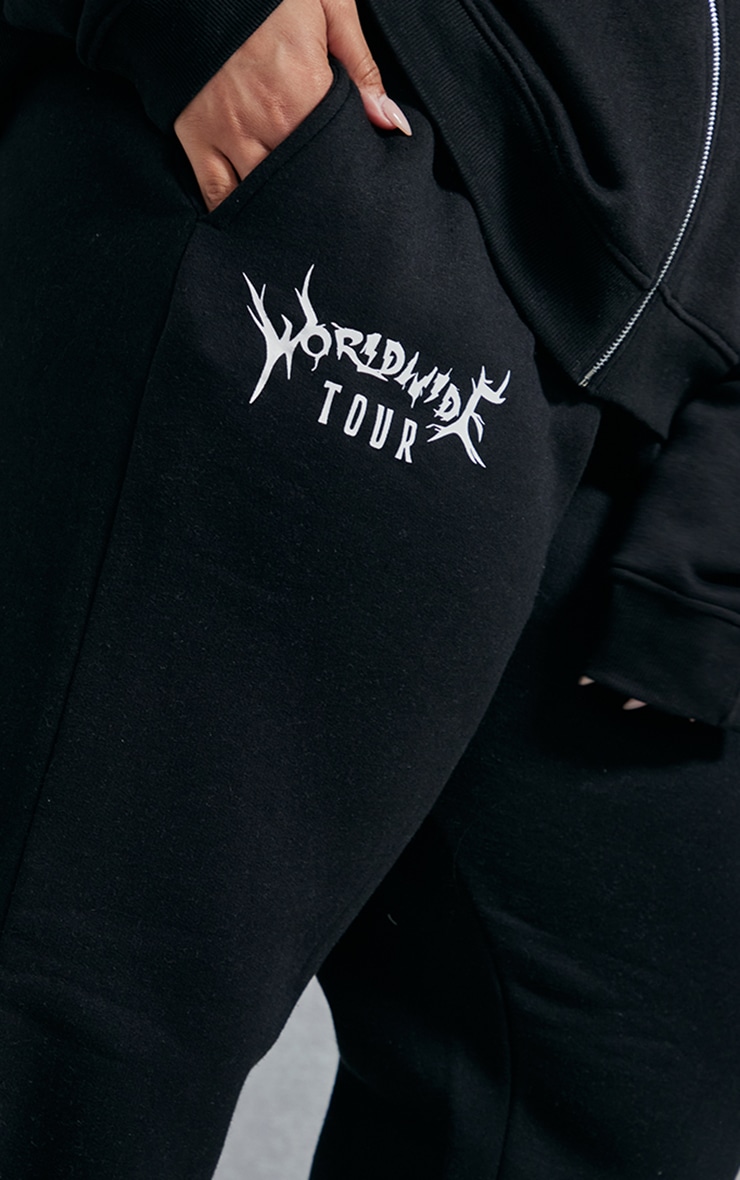 Plus Black Worldwide Slogan Track Pants image 4