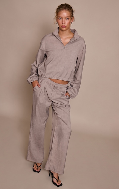 Pantalon de tailleur tissé gris pierre à plissures