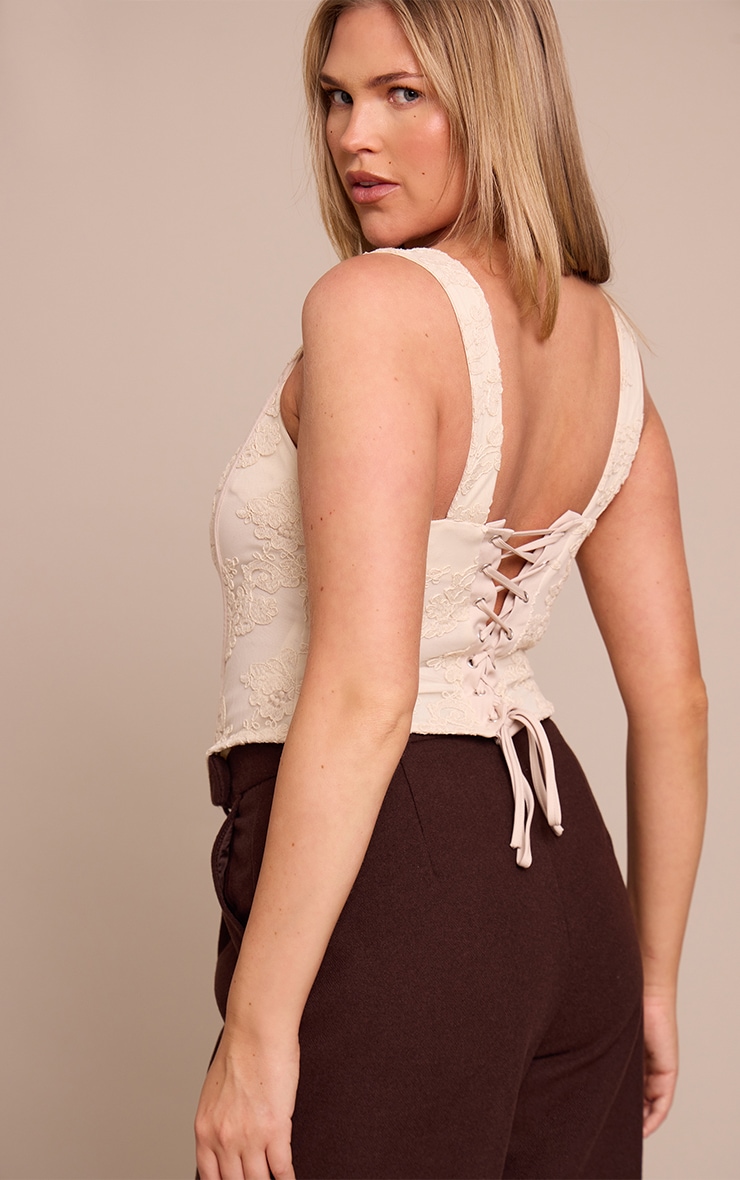 Shape Top corset texturé crème fleuri à dos lacé image 2