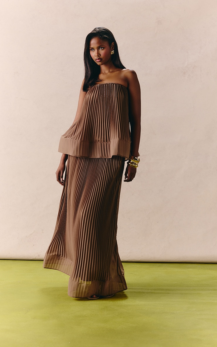 Taupe Chiffon Plisse Structured Bandeau Top image 3