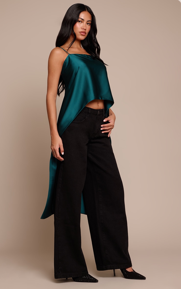 Forest Green Satin Drape Back Top image 1