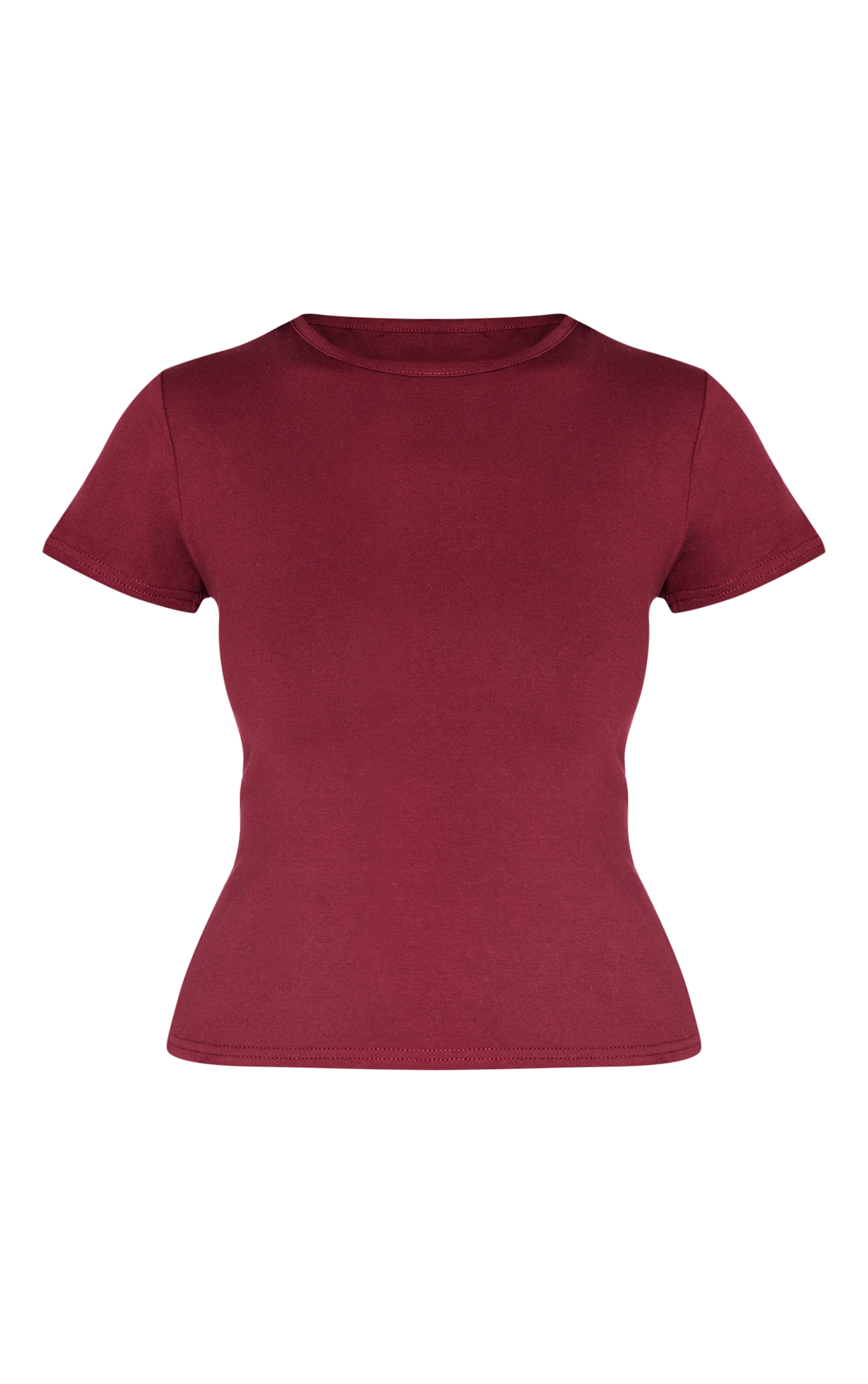 Burgundy Cotton Crew Neck Fitted T Shirt image 5