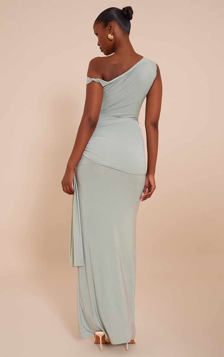 Sage Slinky Off Shoulder Wrap Detail Maxi Dress image 2