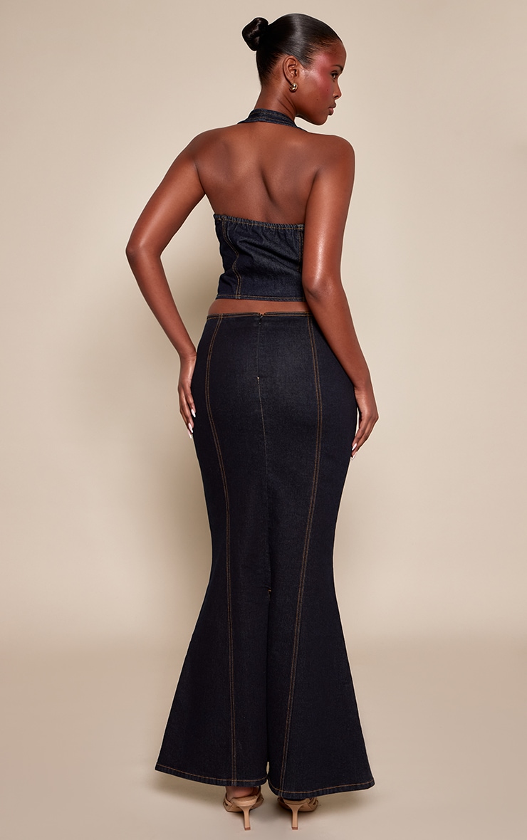 Raw Indigo Fish Tail Denim Maxi Skirt image 3