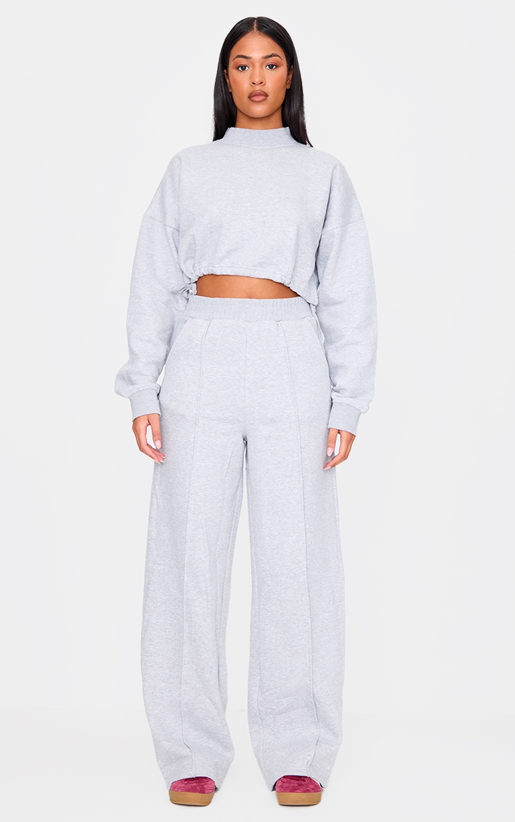 Tall Grey Marl High Neck Tie Waist Crop Sweatshirt image 3