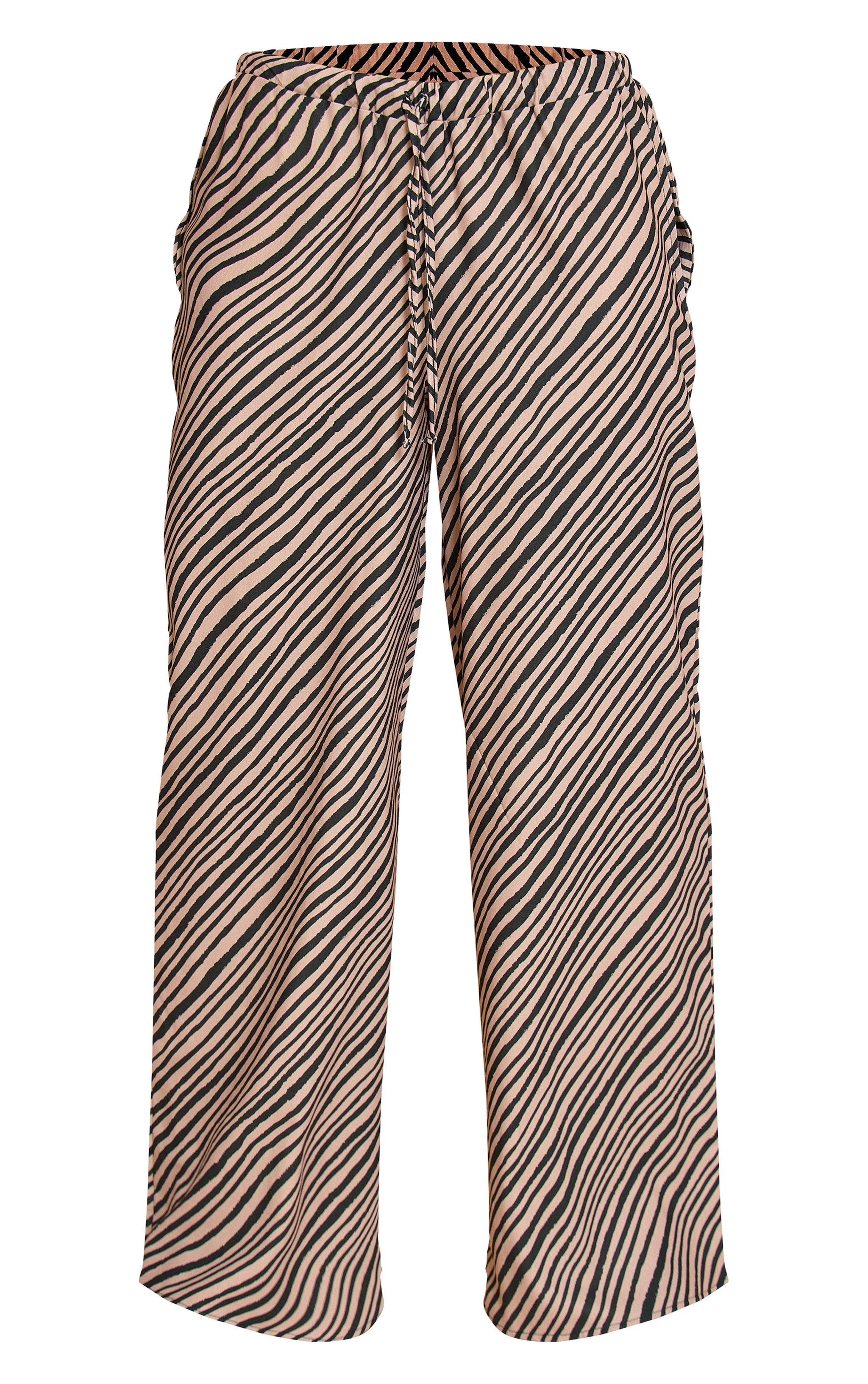 Brown Stripe Print Woven Floaty Wide Leg Pants image 5