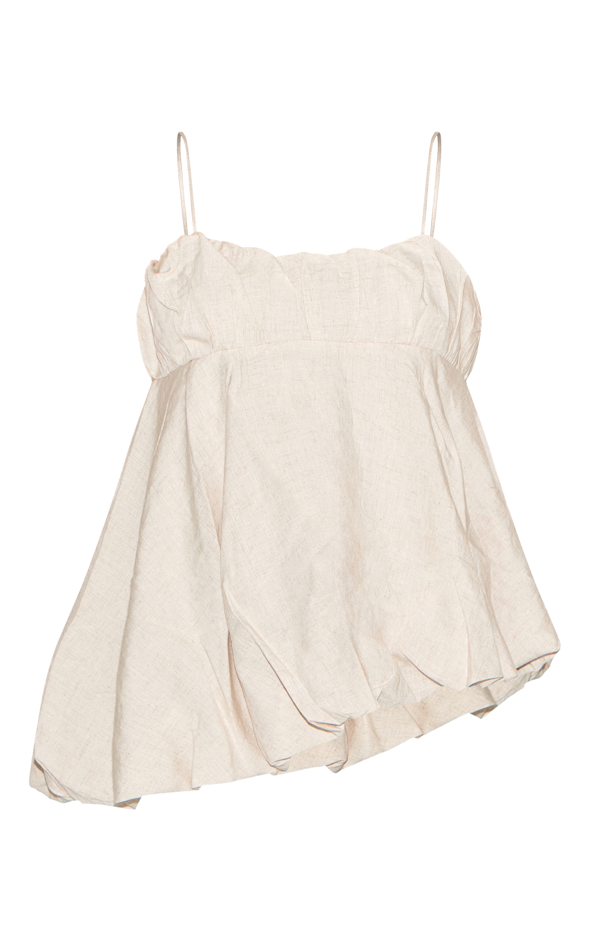 Beige Linen Blend Puff Ball Asymmetric Cami image 5
