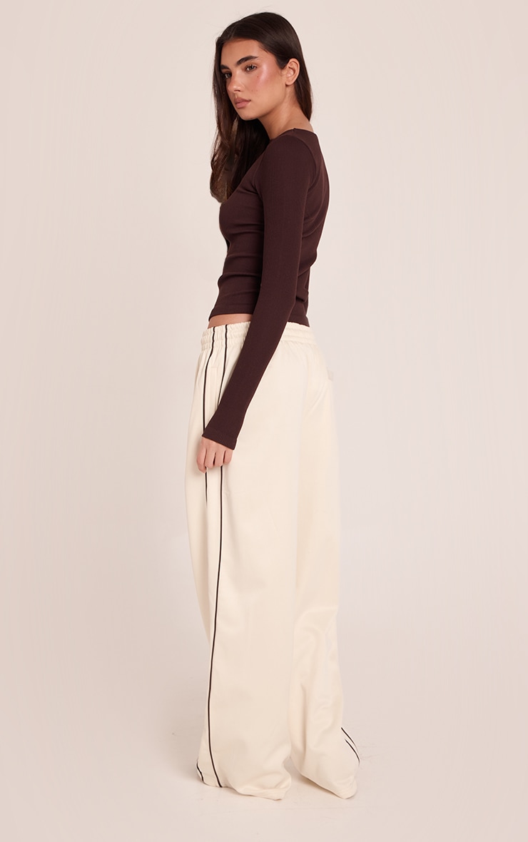 Cream Tricot Wide Leg Side Stripe Track Pants image 3