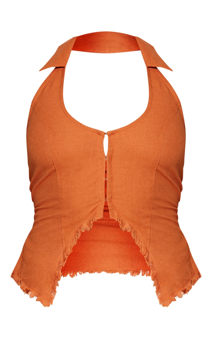 Rust Linen Look Frayed Edge Vest image 5