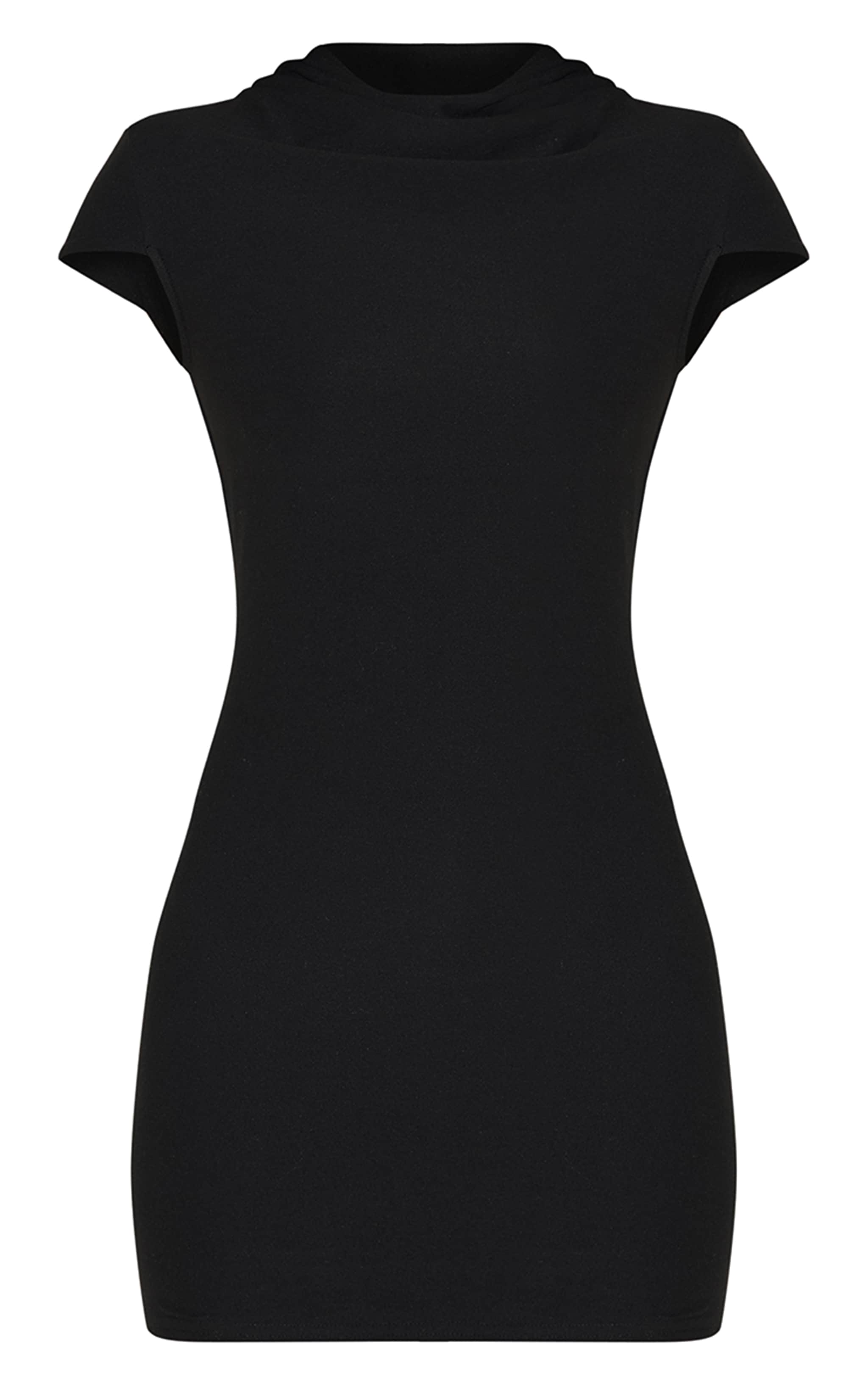 Black Soft Touch High Neck Cowl Bodycon Dress image 5