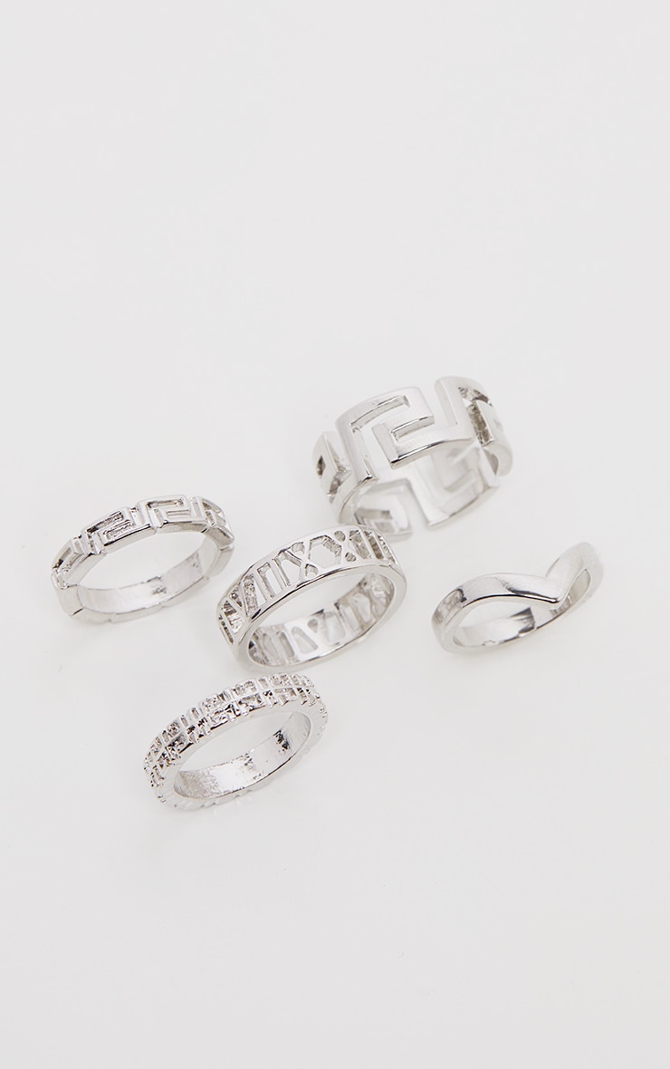 Silver Assorted Cut Out 5 Pack Ring Set image 2