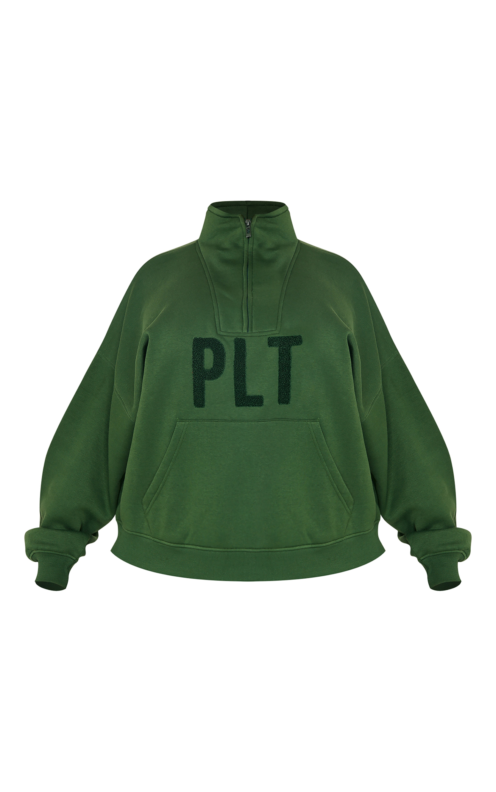 PRETTYLITTLETHING Plus Sweat vert forêt à appliqué moumouté et quart de zip image 5