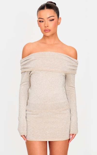 Silver Lurex Knit Bardot Top