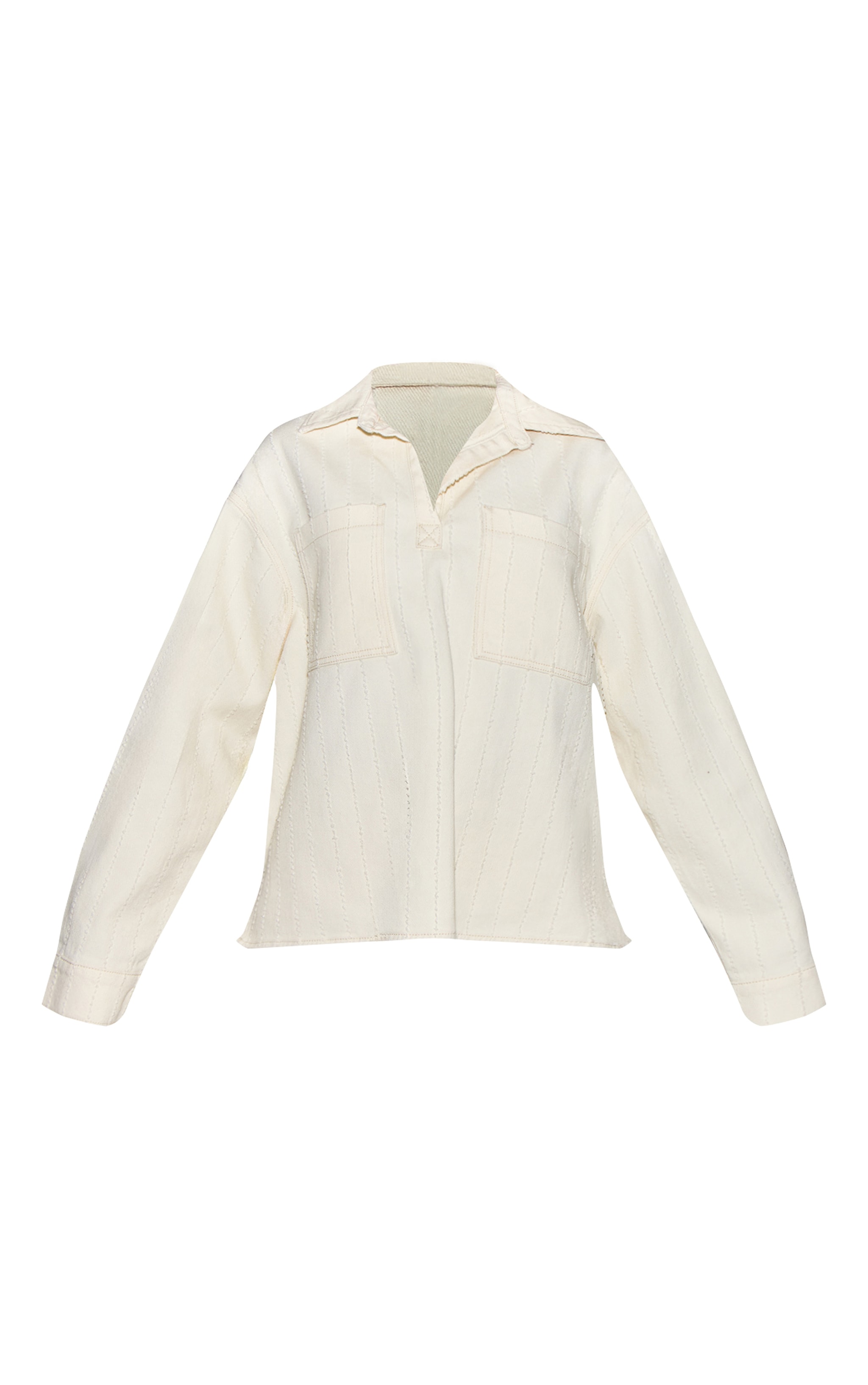 White Boucle Denim Oversized Shirt image 5