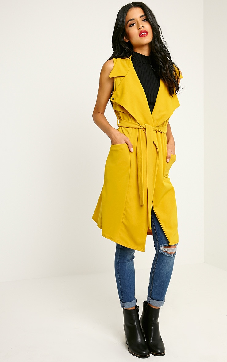 Tegan Mustard Sleeveless Duster Jacket PrettyLittleThing