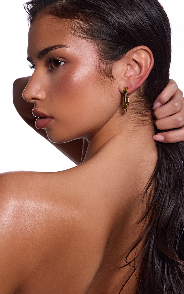 Gold Water Resistant Double Layered Hoop Earrings image 2