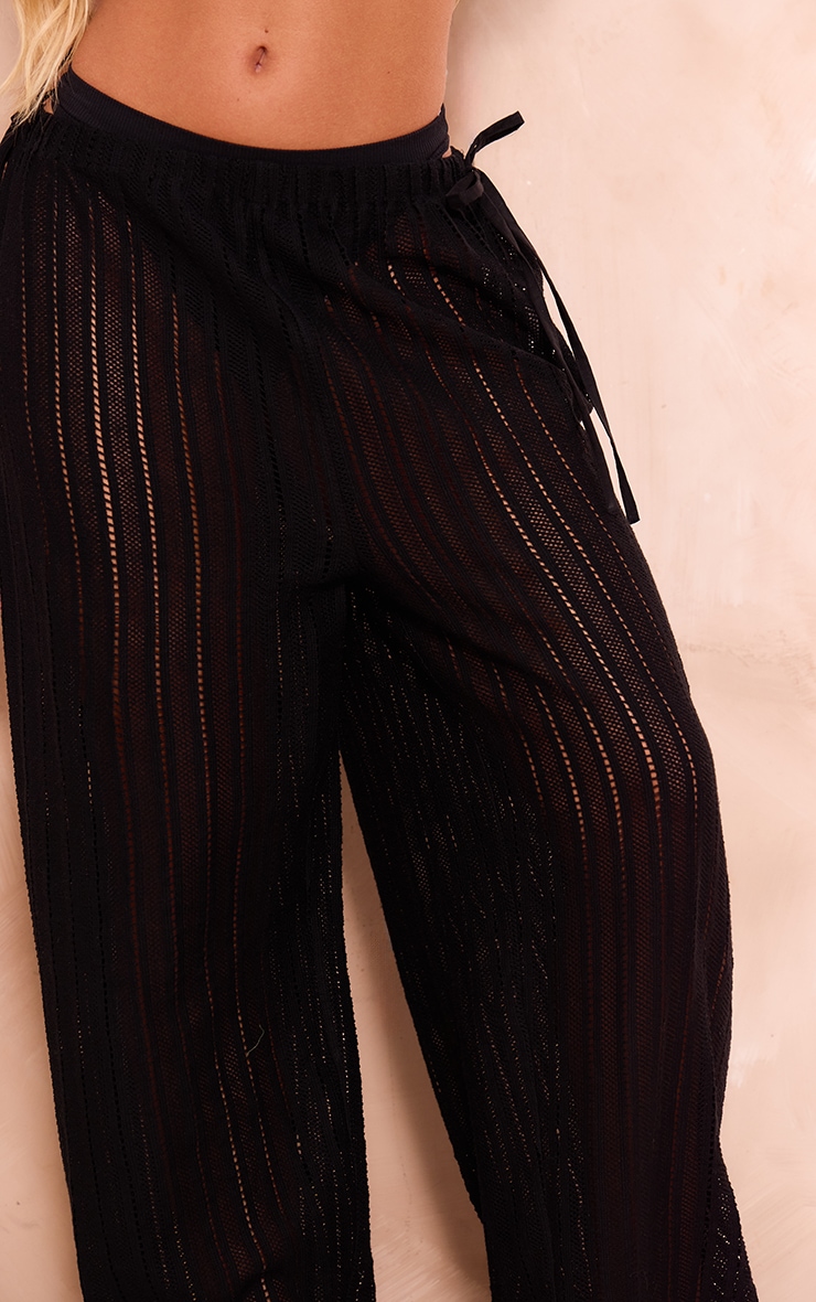 Black Jacquard Elasticated Waist Wide Leg Pants image 4