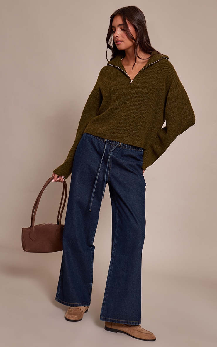 Khaki Half Zip Soft Knit Sweater image 3