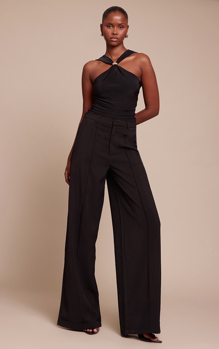 Black Double Layer Slinky Trim Detail Sleeveless Top image 3