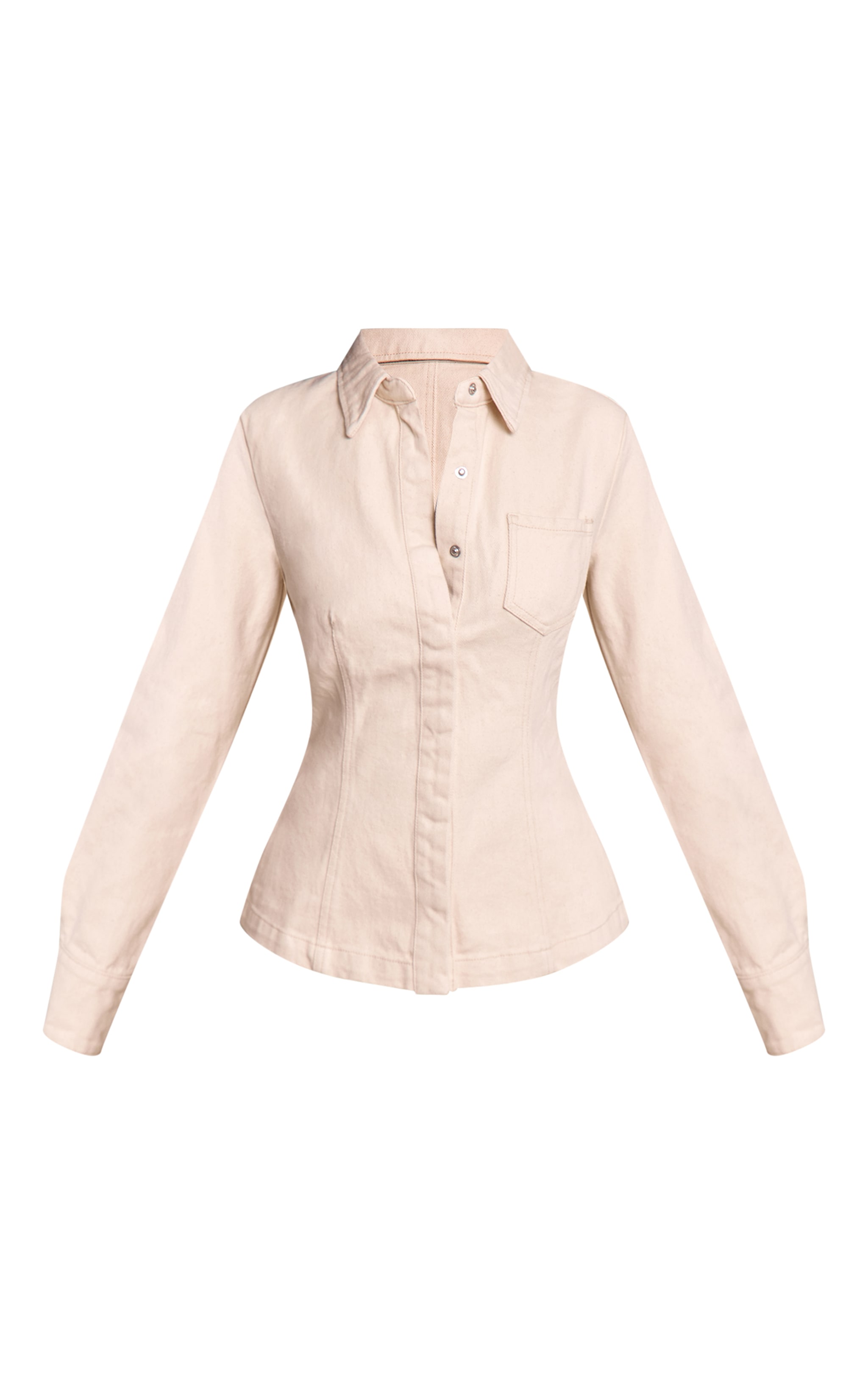 Petite Ecru Pocket Detail Cinched Waist Denim Shirt image 5