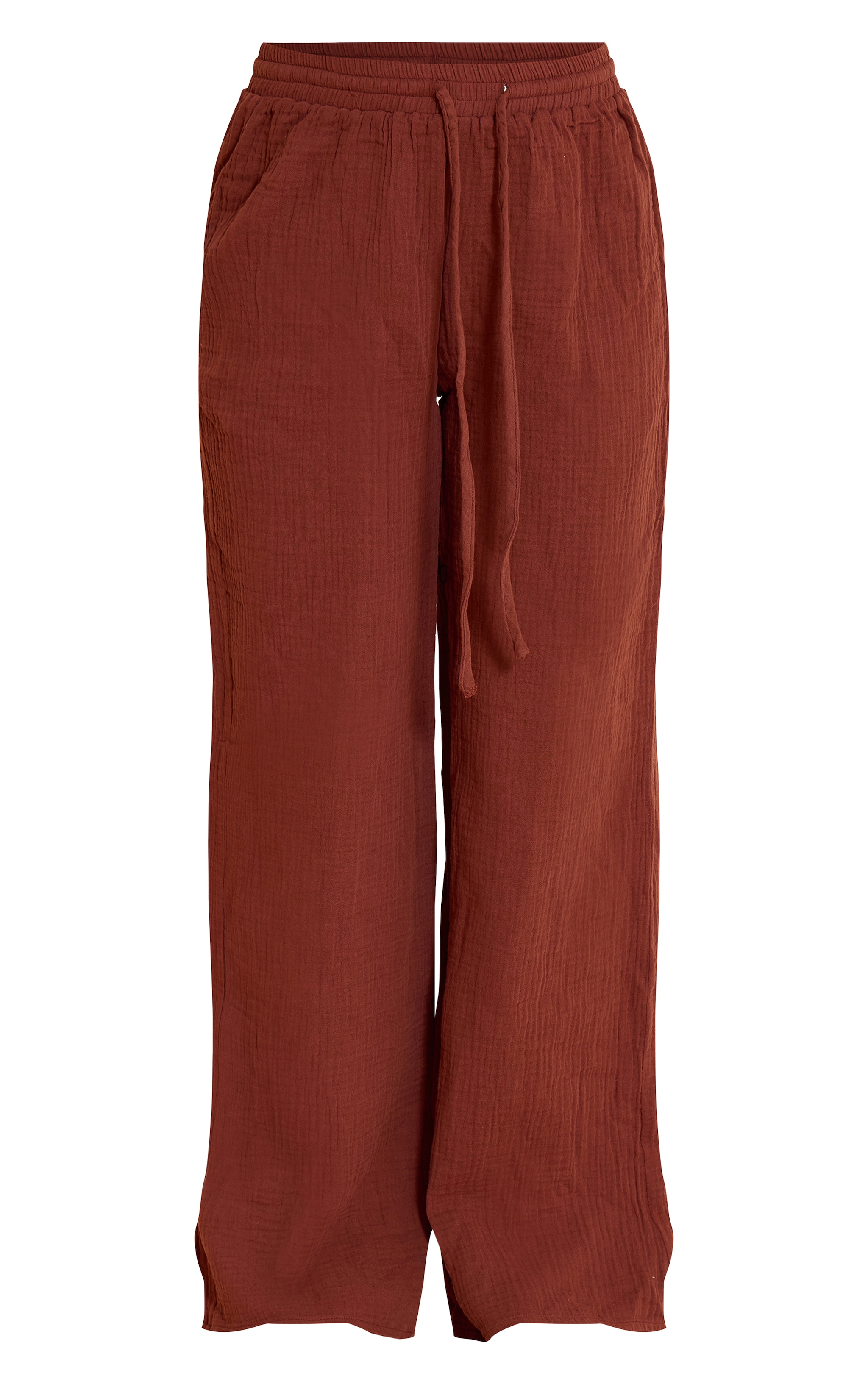 Dark Brown Cheesecloth Textured Wide Leg Pant image 5