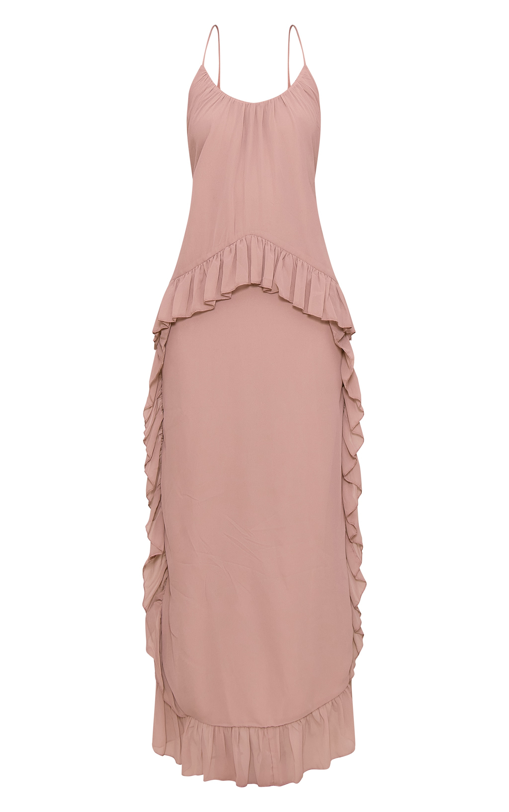 Taupe Chiffon Frill Cami Maxi Dress image 5
