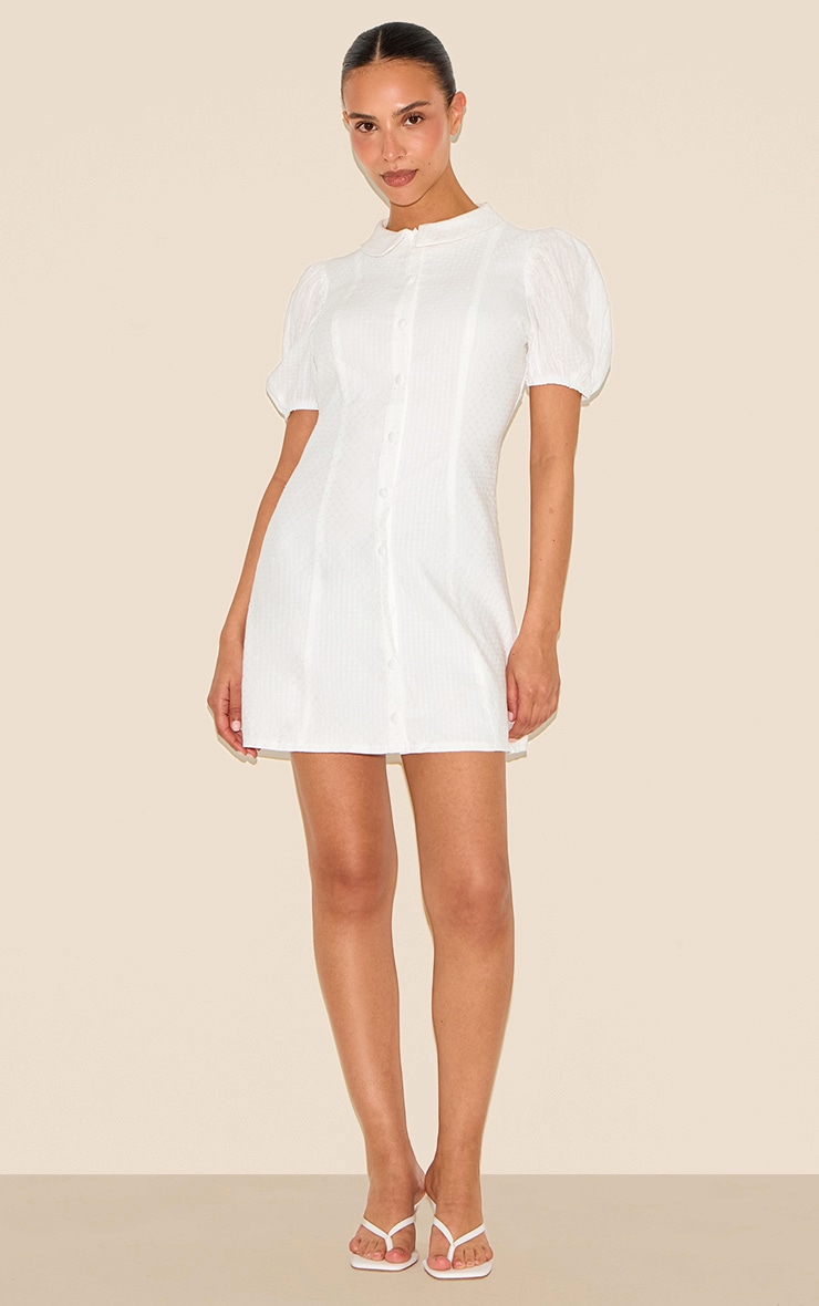 Petite White Textured Pleated Mini Dress image 3