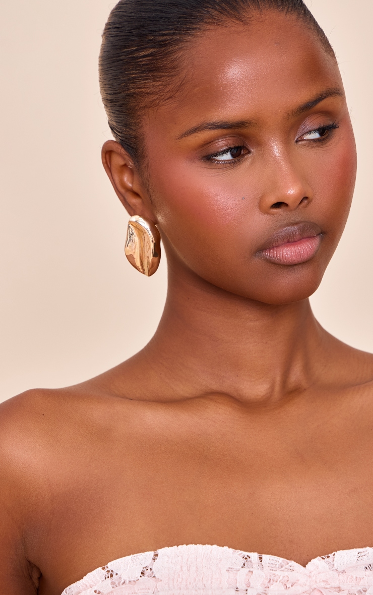 Gold Smooth Abstract Oval Earrings image 1