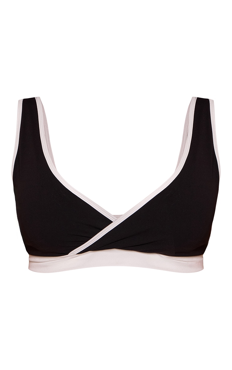 Shape Black Built In Bra Sculpt Contrast V-Neck Sports Bra image 5
