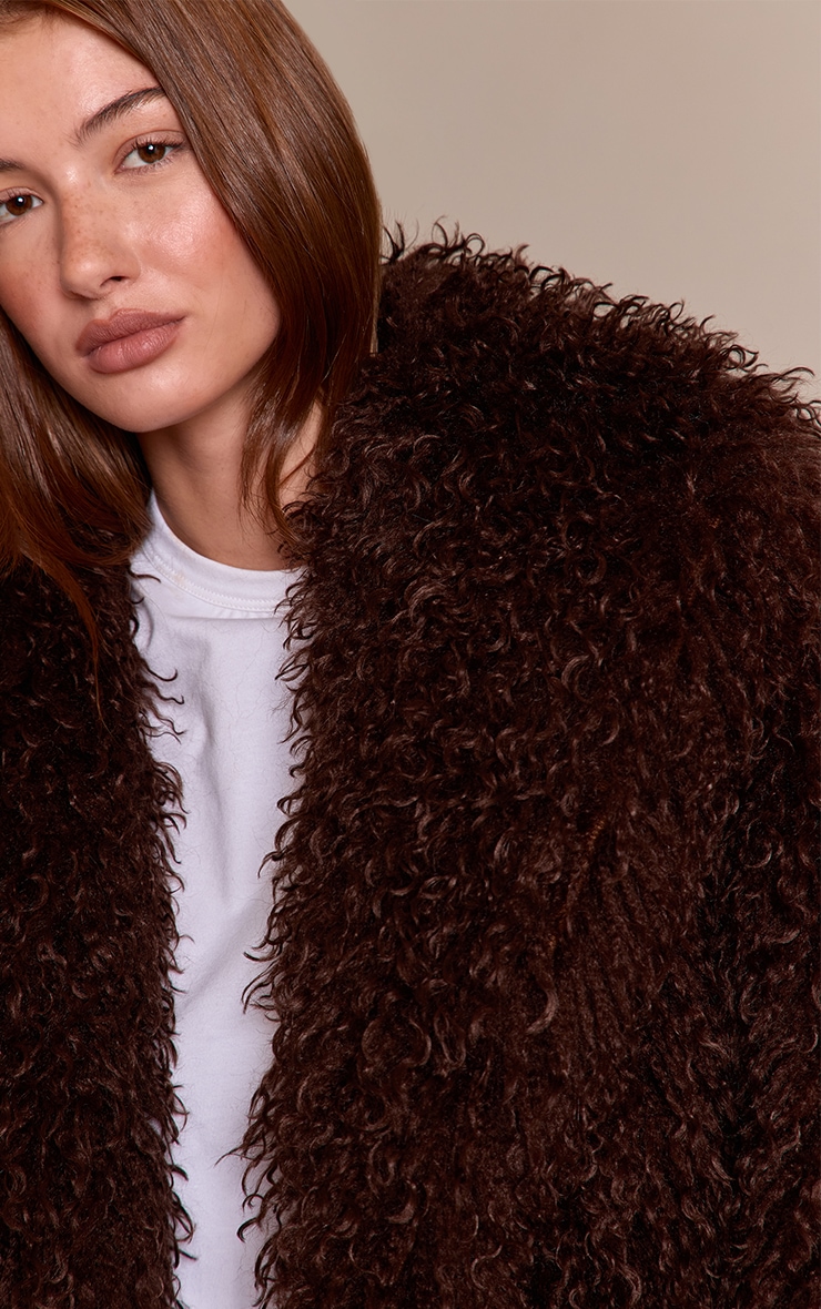 Chocolate Mongolian Fur Midi Coat image 4