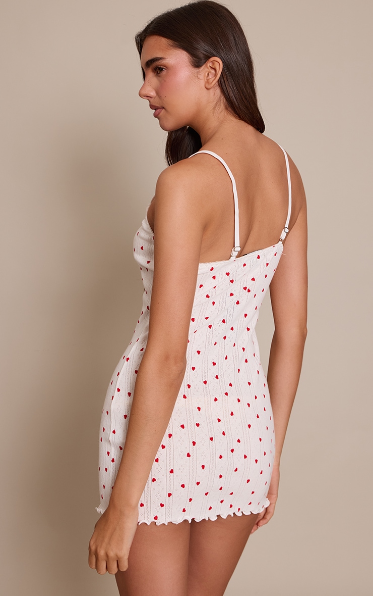 Red Heart Print Pointelle Mini Pyjama Dress image 2