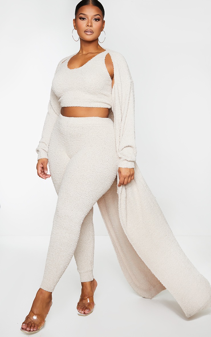 Plus Stone Chenille Longline Belted Pocket Detail Cardigan